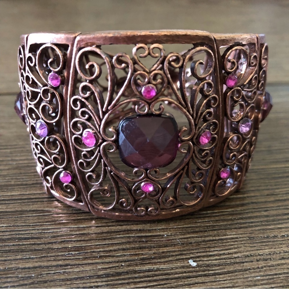 Purple and rose gold stretchy cuff bracelet